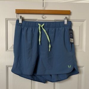 Huk Women’s  Slate Blue Athletic Shorts with Lime Drawstring